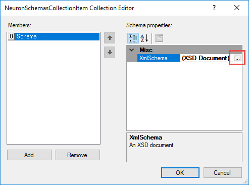Schemas Collection Editor with one schema configured