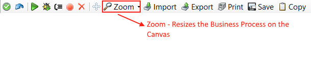 Zoom button used for   resizing a Business Process on the canvas 