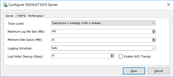 Configure Server dialog