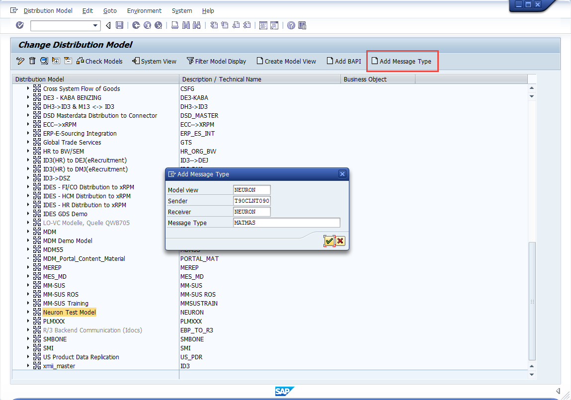 SAP Display Distribution Model - Add Message Type