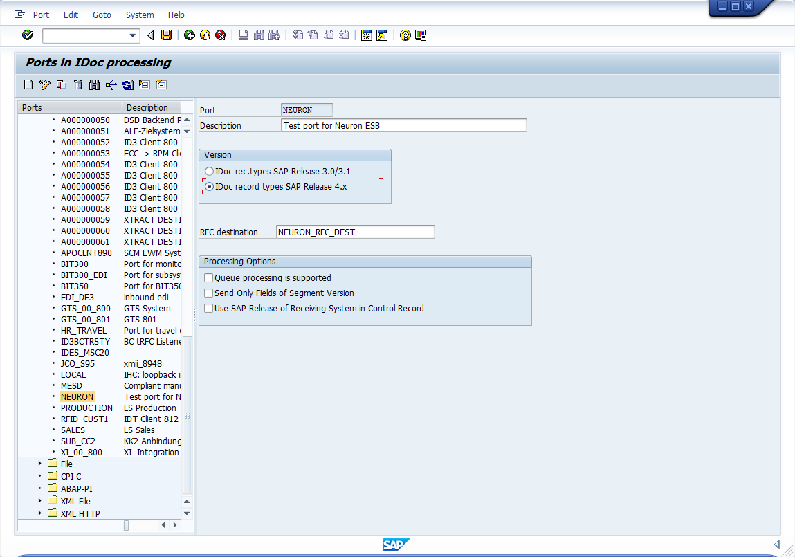 SAP Ports in IDoc Processing Edit Mode