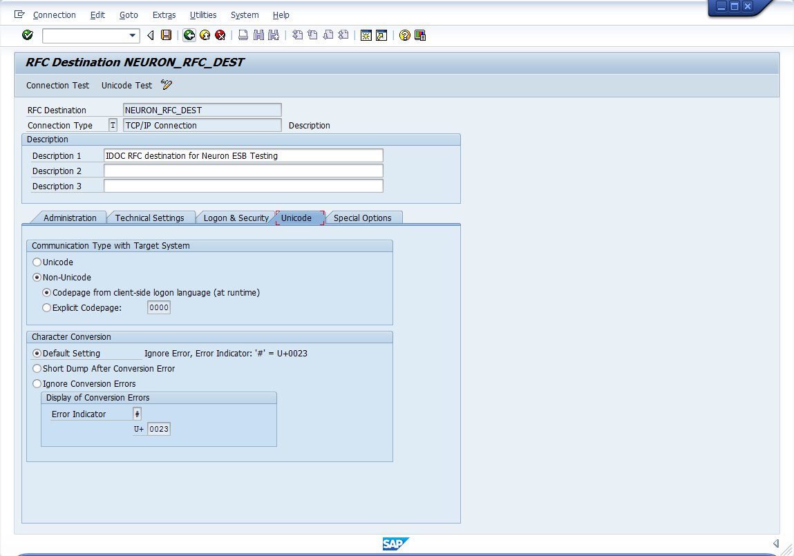 SAP RFC Destination - Unicode