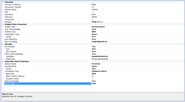 Figure 1: Rabbit MQ Adapter Endpoint Property Grid