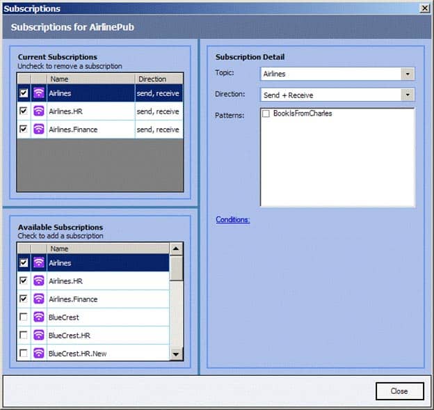 Subscriptions Dialog box (Neuron ESB Explorer)