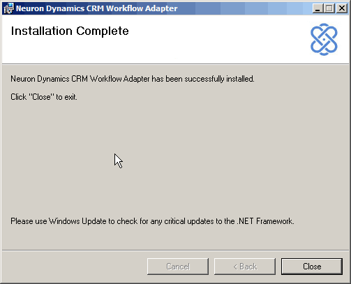 CRM adapter Installation complete