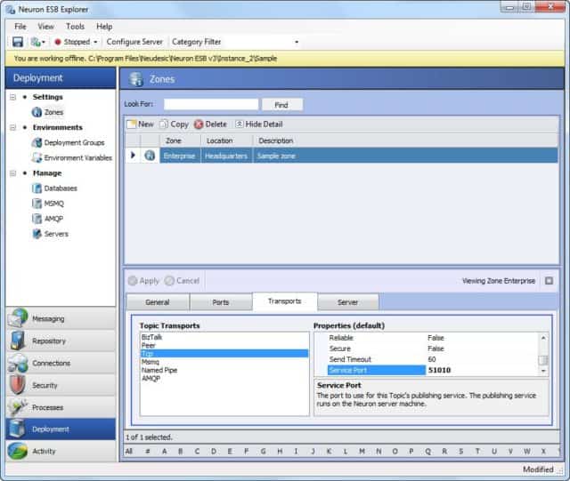 Default TCP Transports setting with updated port values