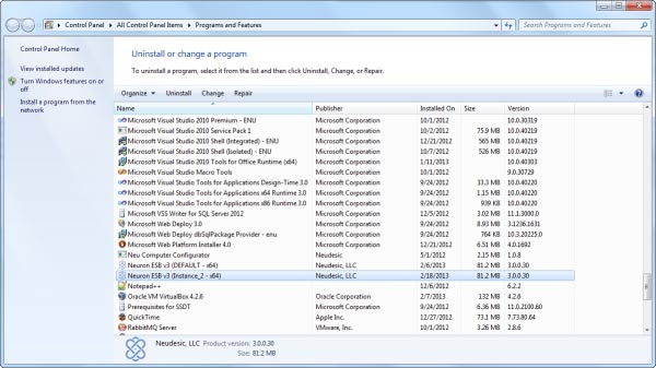 Using Add/Remove Programs to remove an instance of Neuron