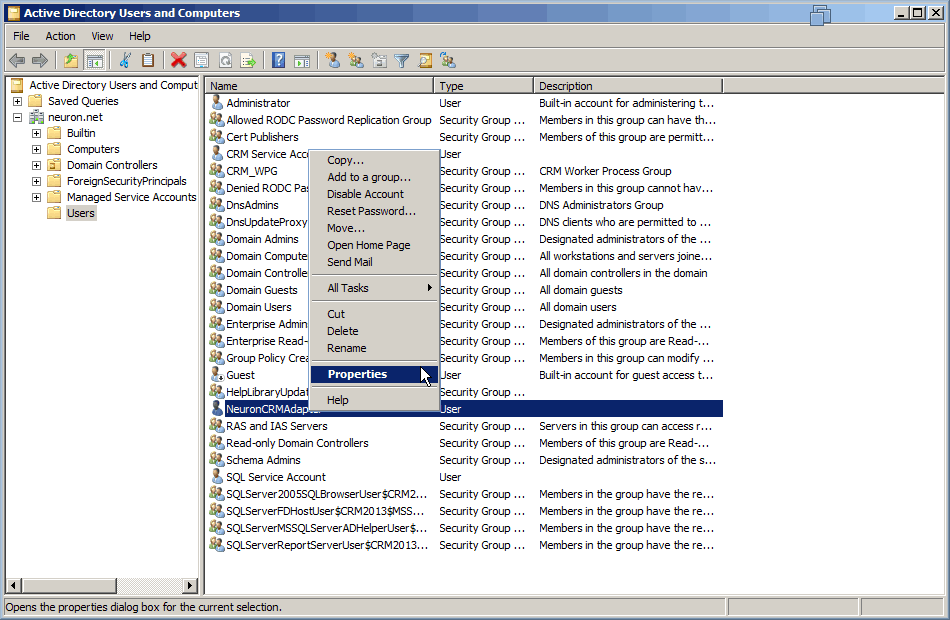 NeuronCRMAdapter Properites