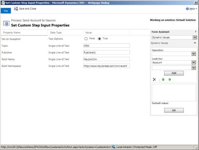 Set Custom setup input properties